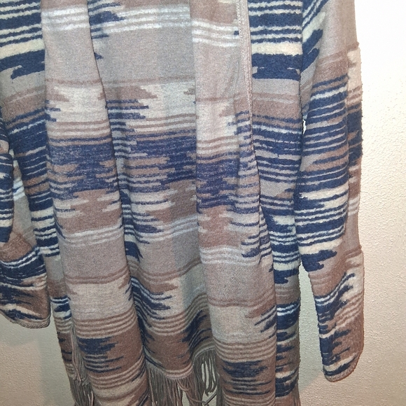 LUCKY BRAND Western Aztec fringed brushed knit  cardigan L - Picture 3 of 6